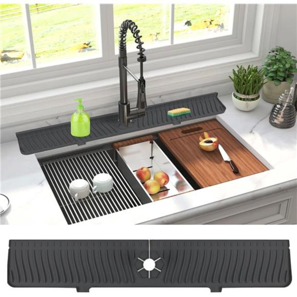 Derlights 30 inch Sink Splash Guard Mat,Silicone Faucet Handle Drip Catcher